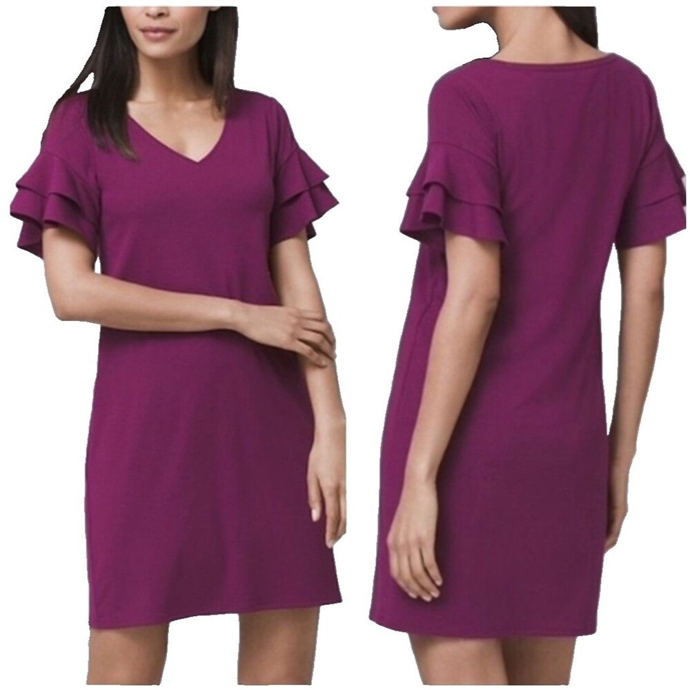 White House Black Market Dress Size XS Purple Flutter Sleeve Stretch Casual WHBM